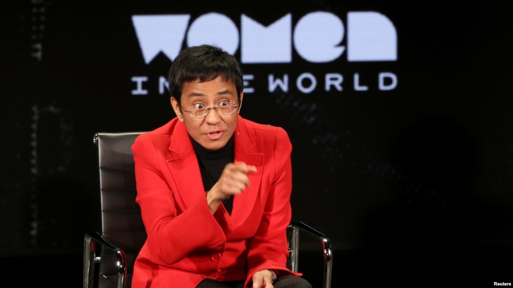 Tư liệu - Nhà báo Mỹ gốc Philippines Maria Ressa phát biểu tại hội nghị thượng đỉnh Phụ nữ trên Thế giới ở thành phố New York, ngày 10/4/2019.