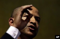 FILE —Congolese opposition leader, Moise Katumbi speaks at a three-day forum to delegates at a resort hotel near Johannesburg, South Africa, March 12, 2018.