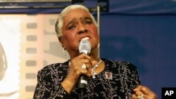 FILE - In this Jan. 25, 2006 file photo, jazz and blues singer Linda Hopkins performs during a ceremony unveiling a new postage stamp honoring Hattie McDaniel, the first African American to win an Academy Award for her role in "Gone With the Wind,"in Beverly Hills, Calif.