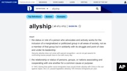 This screen image released by Dictionary.com shows an entry for allyship, named Dictionary.com's word of the year. 