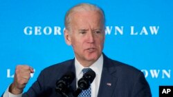 Vice President Joe Biden speaks at Georgetown Law School in Washington, March 24, 2016.