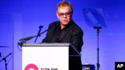 Elton John speaks at the Elton John AIDS Foundation’s 14th Annual "An Enduring Vision" Benefit at Cipriani Wall Street on Nov. 2, 2015, in New York.