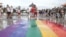 Participants rally during the "Taiwan Pride March for the World!" at Liberty Square at the CKS Memorial Hall in Taipei, Taiwan, June 28, 2020.