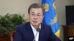 Presiden Korea Selatan, Moon Jae-in di Seoul, Korea Selatan, 15 April 2019.