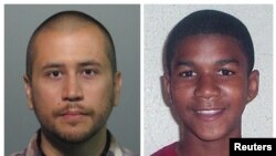 Foto petugas siskamling sukarela, George Zimmerman (kiri) didakwa pembunuhan tingkat dua pada kasus penembakan Trayvon Martin (kanan) (Foto: dok). Foto kombinasi ini diambil dari buku foto kantor polisi Seminole County, Florida (11/4).