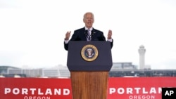 President Joe Biden speaks about the infrastructure law at Portland International Airport, April 21, 2022, in Portland, Oregon.