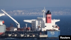 FILE - The Russian-flagged oil tanker Pegas is pictured at a port in Marmara Ereglisi, western Turkey, Jan. 16, 2022. 