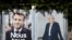 Poster kampanye resmi kandidat pemilihan presiden Prancis 2022: Marine le Pen (kanan) dan Presiden Prancis Emmanuel Macron, dipajang di papan iklan resmi di Herbeville, Prancis, April 21, 2022. (REUTERS/Benoit Tessier)