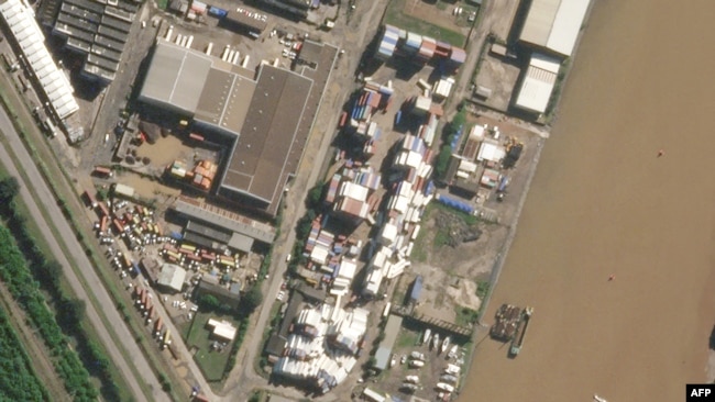 This handout satellite photo released by Planet Labs PBC shows a flooded terminal of the port of Durban, South Africa, April 14, 2022. (AFP photo/ HO/ Planet Labs PBC)