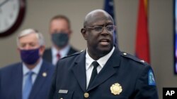 St. Louis Police Chief John Hayden speaks during a news conference, Aug. 6, 2020, in St. Louis. Officials announced St. Louis has been added to the list of cities that will receive assistance from Operation Legend, a federal anti-crime program.