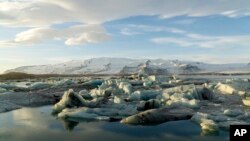 The Jokulsarlon glacial lagoon at the foot of the Oraefajokull volcano, Nov. 30, 2017. 