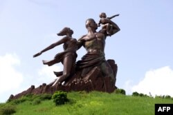 This photograph taken on Sept. 27, 2017, shows The Monument of the African Renaissance which sits on a volcanic hill overlooking Dakar, the capital of Senegal.