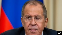 FILE - Russian Foreign Minister Sergey Lavrov is seen during a news conference in Moscow, Russia, Nov. 6, 2019. 