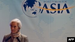 國際貨幣基金組織總裁拉加德在博鰲亞洲論壇上談環球經濟形勢。