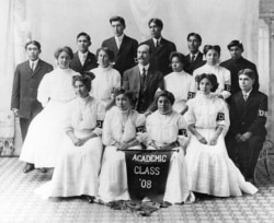 Photo of the class of 1908 at the Sherman Institute, Riverside, California.