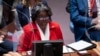 FILE - Linda Thomas-Greenfield, Permanent Representative of United States to the United Nations, speaks during a meeting of the UN Security Council, Apr. 5, 2022, at United Nations headquarters.