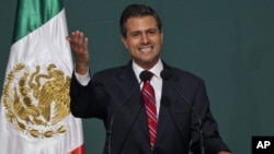 Presidential candidate Enrique Pena Nieto speaks to supporters at his party's headquarters in Mexico City, Mexico, July 2, 2012.