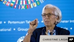 La directora gerente del FMI, Christine Lagarde, en conferencia de prensa en Bali, Indonesia el 11 de octubre del 2018. 