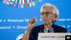 Christine Lagarde lors d'une conférence de presse à Bali, en Indonésie, le 11 octobre 2018. 