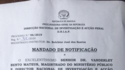 Mandado de notificação a Bento Kangamba