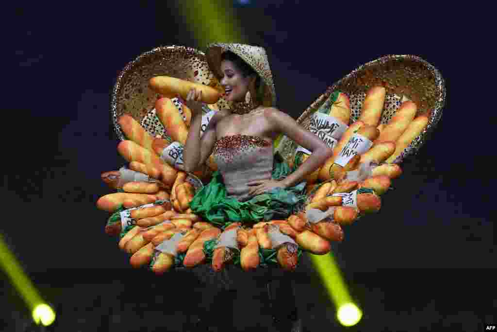 H&#39;Hen Nie of Vietnam is seen on stage during the 2018 Miss Universe national costume presentation in Chonburi province, Thailand, Dec. 10, 2018.