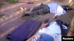 Bodies of prison officers killed by Nigerian Islamist sect Boko Haram are seen in Maiduguri, Borno State, Nigeria. May 7, 2013.