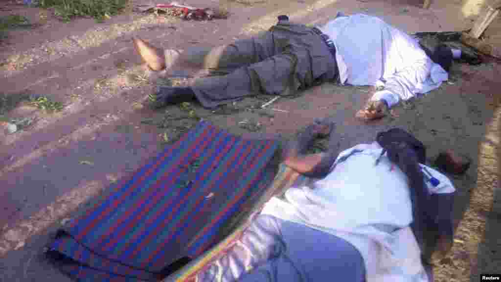 Bodies of prison officers killed by Nigerian Islamist sect Boko Haram are seen in Maiduguri, Borno State, Nigeria. May 7, 2013.