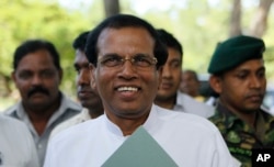 FILE - Maithripala Sirisena, former Sri Lankan health minister, is making a strong bid for the presidency.