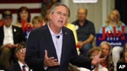 Republican presidential candidate, former Florida Gov. Jeb Bush, speaks during a town hall style campaign stop, at the VFW in Englewood, Colorado, Aug. 25, 2015. 