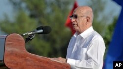 Cuban First Vice-President Jose Ramon Machado Ventura, delivers a speech during celebrations for the 57th anniversary of the Moncada Barracks attacks which marked the beginning of the Cuban Revolution, 26 Jul 2010.