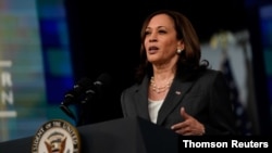 Vice President Kamala Harris delivers virtual remarks to the National Bar Association at the White House in Washington