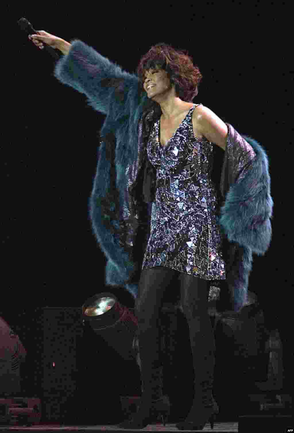 American pop star Whitney Houston performs at a concert in Moscow, Russia, Wednesday, Dec. 9, 2009. (AP)