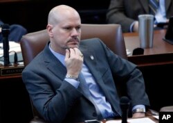 In this Jan. 5, 2017 file photo, Oklahoma state Rep. Kevin West (Rep.) listens on the floor of the Oklahoma House in Oklahoma City. He authored HB 1775, which bans schools from teaching certain concepts of race and gender. (AP/Sue Ogrocki)