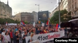 Protest "Svi kao jedan - 1 od 5 miliona" ispred Terazijske česme, 4. maja 2019, u Beogradu.