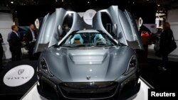A 2019 Rimac C2 Hyper car, valued at $2.1million, is seen on display at the New York Auto Show in the Manhattan borough of New York City, New York, U.S