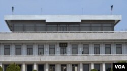 North Korea's Panmungak Building in the Joint Security Area, April 17, 2013. (VOA/S. Herman) 