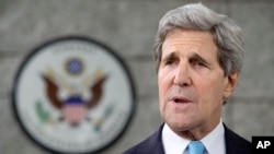 U.S. Secretary of State John Kerry makes a statement to the press regarding his meeting with Russian Foreign Minister Sergey Lavrov on subjects including Syria at the U.S. Embassy in Bandar Seri Begawan, Brunei, July 2, 2013.