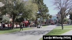 Students walk across campus at the University of Nevada Las Vegas.