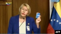 Screen grab from state-owned VTV television broadcast of Venezuela's attorney general Luisa Ortega speaking during the release of her 2016 annual report in Caracas, March 31, 2017.