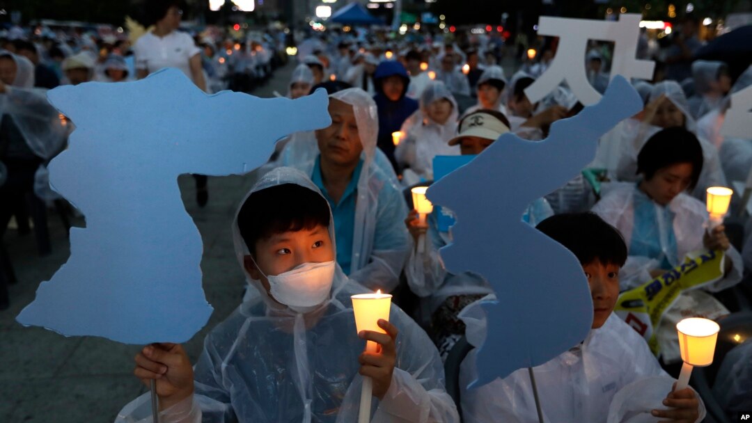 Biểu tình gần Tòa Đại sứ Mỹ tại Seoul ngày 9/6/2018 mong cuộc họp thượng đỉnh Trump-Kim ở Singapore ngày 12/6 thành công.