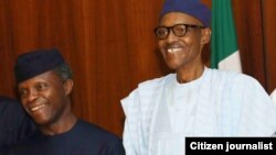 Shugaba Buhari da Mataimakinsa Farfasa Osinbajo wanda shirin matasan ke karkashinsa