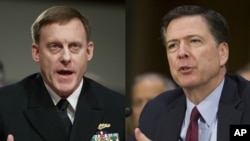 Desde la izquierda, el director de la Agencia de Seguridad Nacional, almirante Michael Rogers y el director del FBI, James Comey, testificarán ante el Congreso sobre las alegaciones del presidente Donald Trump de que el expresidente Barack Obama intervino sus teléfonos antes de la elección presidencial de 2016.
