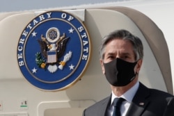 U.S. Secretary of State Antony Blinken is pictured upon his arrival at Osan Air Base in Pyeongtaek, South Korea, March 17, 2021.