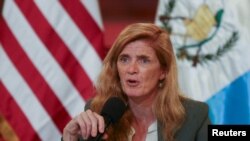 FILE - U.S. Agency for International Development (USAID) Administrator Samantha Power speaks during a news conference at the National Palace of Culture in Guatemala City, Guatemala, January 15, 2024.