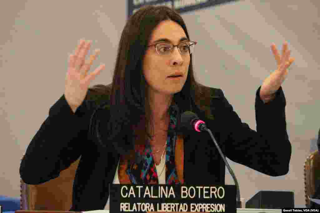 Catalina Botero, relatora especial de Libertad de Expresión, pidió explicaciones a los representantes del gobierno de Venezuela sobre los &quot;supuestos&quot; abusos a periodistas u otras personas que intentaban informar sobre lo que ocurre en Venezuela utilizando las redes sociales.
