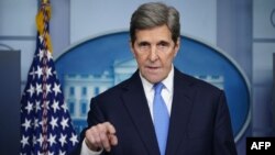 Special Presidential Envoy for Climate John Kerry speaks at a briefing on climate policy in the Brady Briefing Room of the White House in Washington, DC on January 27, 2021. 