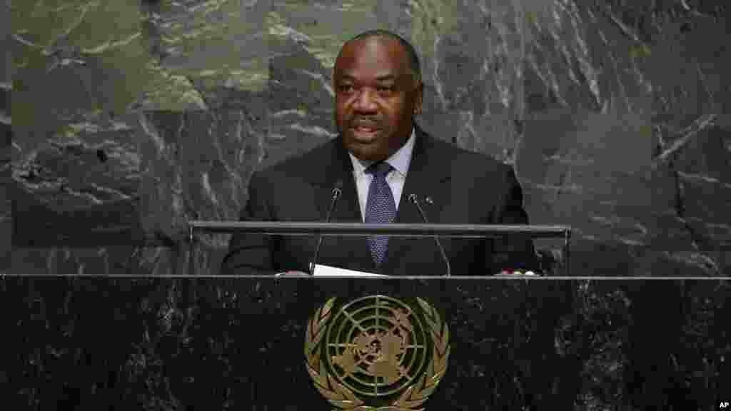 Ali Bongo Ondimba,&nbsp;le chef de l&#39;Etat du Gabon, prononce un discours lors de la 70e session de l&#39;Assemblée générale de l&#39;ONU, au siège des Nations unies, 28 septembre 2015.