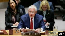 Ngoại trưởng Mỹ Rex Tillerson phát biểu tại Hội đồng Bảo an Liên Hiệp Quốc ở New York hôm 15/12.