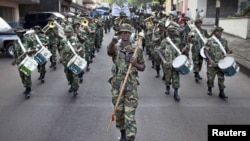A Sierra Leone army marching band parading ahead of Saturday's presidential election, Freetown, November 16 2012.