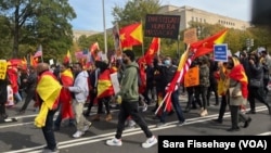 Several hundred people join a march in Washington on Nov. 4, 2021, to protest the Ethiopian government on the first anniversary of its war against forces in the country's northern region of Tigray. (Sara Fissehaye/VOA)